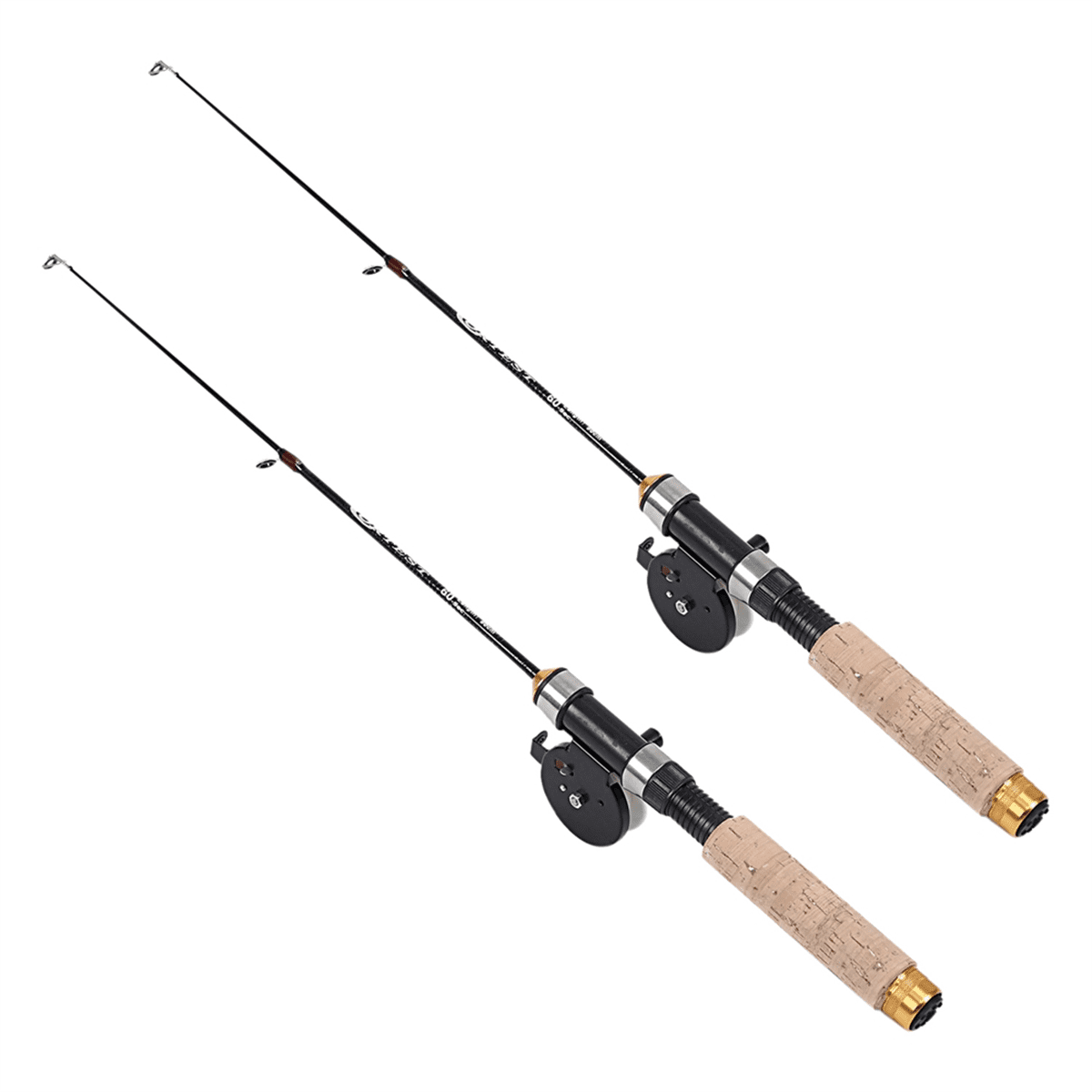 2X Winter Ice Fishing Rods Fishing Reels New Fishing Rods Rod Combo Pen Pole Lures Tackle Spinning Casting Hard Rod,2*Fishing Rod 2*Fishing Wheel,black & wood color