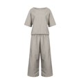 thumbnail image 3 of CHOK Femmes 2 Pièce Tenue Lin Récolte Manches Courtes Haut Salon Ensembles Assortis et Pantalons Longs Survêtements Rose Chaud L, 3 of 5