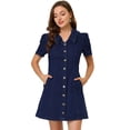 thumbnail image 1 of INSPIRE CHIC Robe en Denim Évasée pour Femme, Couleur Unie, Col Rabattu, 1 of 6