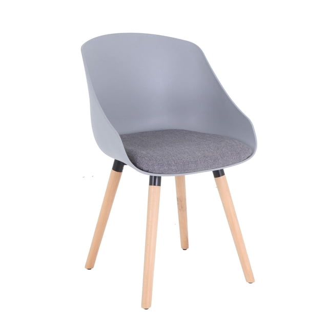 TygerClaw Chaise Longue à Dossier Mi-Haut avec Coque Incurvée en Plastique Gris Pâle et Siège Rembourré en Tissu Gris, Supportée par des Pieds en Bois Naturel avec Connecteurs en Métal Noir et Embouts de Pieds en Caoutchouc pour la protection du Plancher, Convient aux Sièges de Terrasse Extérieure.