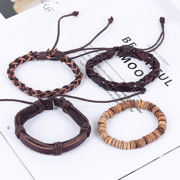 SIfdSeng Men Vintage Braided Simple Leather Bracelet Multilayer Bracelet Letter Beads for Bracelets Couples Bracelets Metal Cuff Ring Bracelet Hand Chain