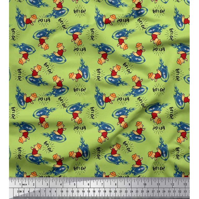 Soimoi Cotton Duck Fabric Text,Rugby Ball & Bird Cartoon Decor Fabric Printed Yard 56 Inch Wide