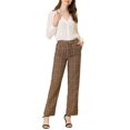 thumbnail image 2 of Unique Bargains Women's Plaid Trousers Pockets Straight Leg Pants Brown L, 2 of 6