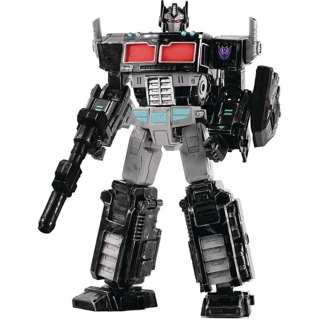 Transformers MDLX Nemesis Prime Figurine Articulée par threezero, une Figurine d'Action de Collection Multicolore à l'Esthétique Mécanique Hyperdétaillée. Se Tenant à Environ 7 Pouces de Hauteur, Elle Présente 48 points d'Articulation et un Cadre en Métal Moulé sous Pression. les Accessoires Incluent un Lanceur d'Ions, une Hache Energon, une Matrice Morte et six Paires de Mains Interchangeables. Inspirée de la Ligne de Dessin Animé et de Jouets Transformers des Années 1980, Repensée par Kelvin