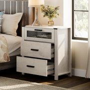 WAMPAT Nightstand, Tall 3-Drawer Bedside Table, Bedroom End Table, Living Room Chest of Drawers, Antique White