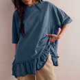 thumbnail image 2 of Plebaso Womens Oversized T Shirts Ruffle Hem Short Sleeve Tee Shirts Loose Casual Crew Neck Summer Tops, 2 of 7