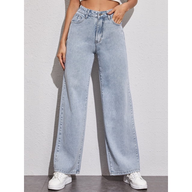 U.Vomade Jeans Taille Haute pour Femmes Jeans à Jambe Grand pour Dames