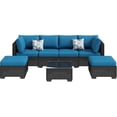 thumbnail image 2 of AECOJOY 7 PCS Patio Conversation Set, PE Rattan Wicker Outdoor Sectional Set with Cushions and Coffee Table, Patio Dining Set for Garden in Black Rattan & Peacock Blue Cushion, 2 of 7