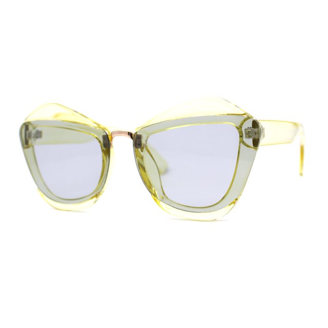 Womens Angry Eyebrow Line Exposed Lens Cat Eye Sunglasses Yellow Light Black