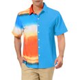 thumbnail image 1 of INSPIRE CHIC Men's Printed Button Down Short Sleeve Pocket Patchwork Shirts S Blue, 1 of 6