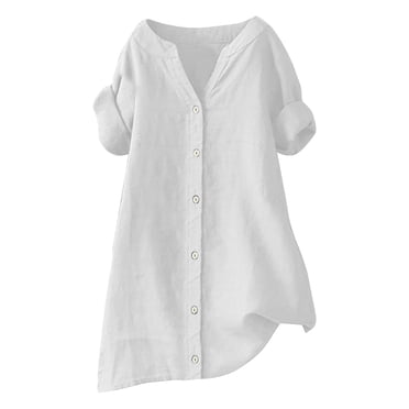 ZJXFGS T-Shirts Surdimensionnés pour Femmes T-Shirt Graphique Surdimensionné Femmes Hauts en Coton et Lin pour Femmes T-Shirts Unis pour Femmes Chemises pour Femmes Vêtements Mode Blouses en Lin pour Femmes Été Blanc TG