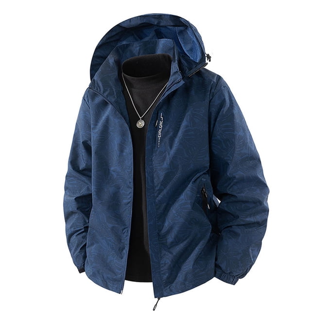 WRKEKC Manteau Coupe-Vent Tactique pour Homme Léger Résistant à l'Eau Imperméable à Capuche avec Poches Zippées pour la Randonnée en Plein Air et la Protection Coupe-Vent Quotidienne Bleu 3TG
