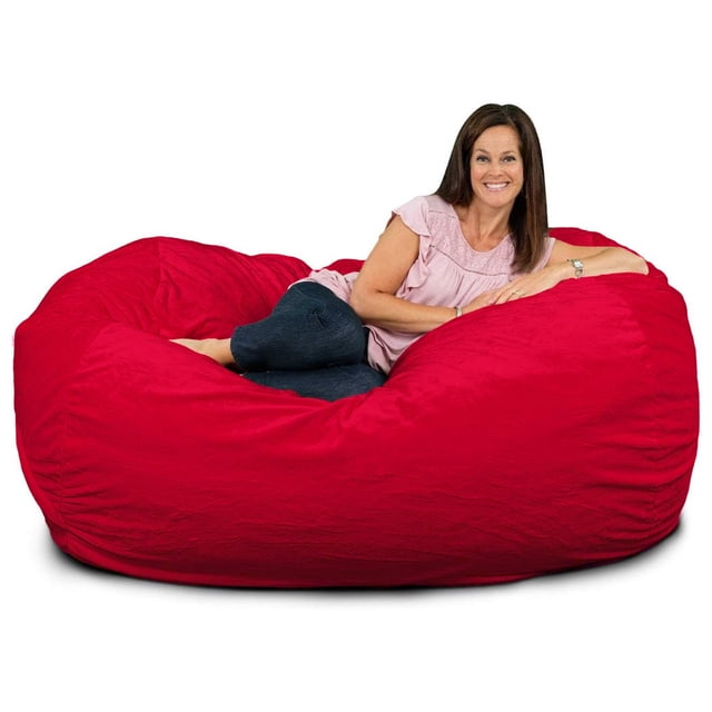 Ultimate Sack Fauteuil Poire Lounge Causeuse Surdimensionnée en Mousse, Housse en Fourrure Rouge