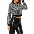 thumbnail image 4 of INSPIRE CHIC Blouson Bomber Court Métallisé à Manches Longues à Col Montant avec Fermeture Éclair pour Femme TP Argent, 4 of 7