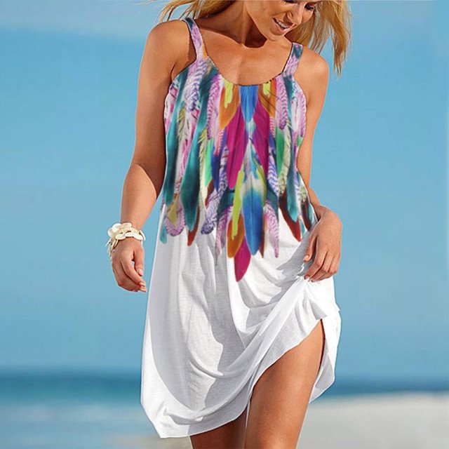 SMihono Robe Bohème d'Été pour Femmes Grande Taille Mode pour Femmes Aguichant Sans Manches à Rayures Imprimées Ourlet Imprimé Robe de Plage Ample