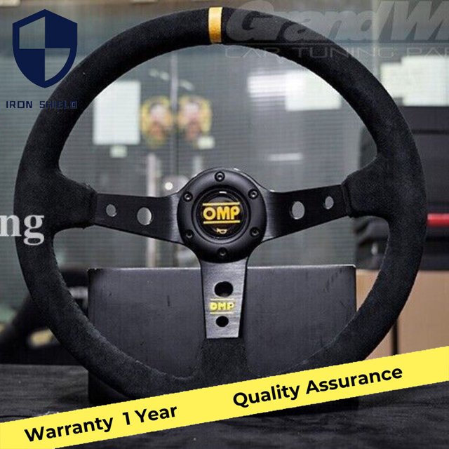 OMP 350mm 14' Suede Leather Black Deep Tapered Racing Sports Steering Wheel -