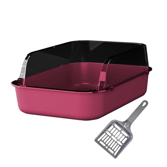 Ruiboury Bac à Litière pour Animaux à Dessus Ouvert, Bac à Litière Portable, Bac pour Chat, Bac à Sable pour Minou, Toilette, Rose 40x28x16 cm
