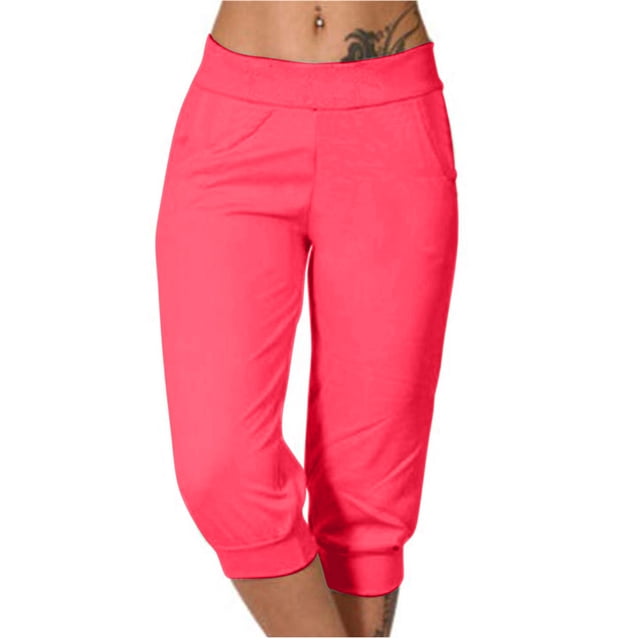 Timegard Womens Sweatpants Capri Pants Cinch Bottom Solid Color Cropped Joggers Workout Pants with Pockets
