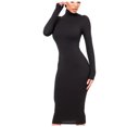 thumbnail image 2 of Gspmoly Robes d'Été, Mode Femme Robe Longue Ajustée à Col Montant à Manches Longues Robe de Couleur Unie Robes de Vacances pour Femmes Liquidation, 2 of 9