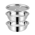 thumbnail image 2 of Suncoda Algaecide, Multifunctional Stainless Steel Basin - New Three Piece Set of Colander Filter, Salad Rotator, Fruit and Vegetable Rice Washing Filter, Basket Bowl, 2 of 3