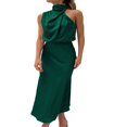 thumbnail image 3 of Robe Longue en Satin pour Femme Élégante Sans Manches à Col Montant Bal Fête Invitée de Mariage Longue Formelle Longues Robes, 3 of 7