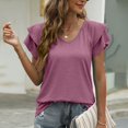 thumbnail image 2 of Birdeem T-Shirts à Col en V Uni à Manches Courtes avec Revers pour Femmes, 2 of 5