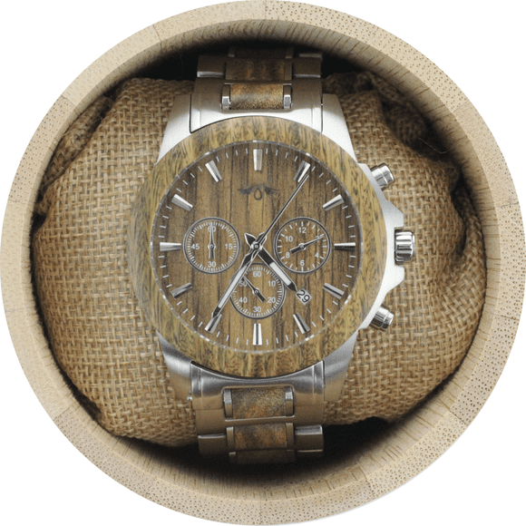 Angie Wood Creations Stainless Steel and Green Sandalwood Men’s Watch