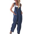 thumbnail image 1 of LUXUR Ladies Jumpsuits Solid Color Romper Sleeveless Overalls Classic Trousers With Pockets One Piece Pants Blue M, 1 of 4