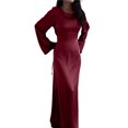 thumbnail image 2 of Maxi Dresses for Women Elegant Classy Fall Long Bell Sleeve Ruched Bodycon Fitted Cocktail Party Slit Dress Deep Red S, 2 of 7