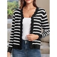 thumbnail image 4 of Cardigans pour Femmes à Manches Longues, Décontractés, Légers, Boutonnés, Col en V, Chandail d'Automne, Rayures Noires, TG, 4 of 9
