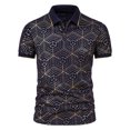 thumbnail image 1 of CEHVOM Fashion Men's Collar Top Stand Collar Print Short Sleeve Button Matching Summer, 1 of 4