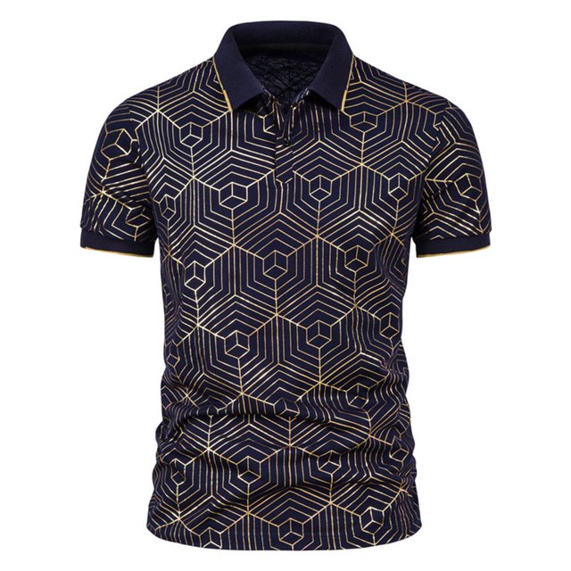 CEHVOM Fashion Men's Collar Top Stand Collar Print Short Sleeve Button Matching Summer