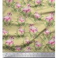 thumbnail image 1 of Soimoi Beige Satin Silk Fabric Grass & Flamingo Bird Fabric Prints By Yard 42 Inch Wide, 1 of 3