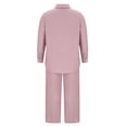 thumbnail image 4 of VEKDONE Summer Cotton Linen Sets 2 Piece Long Sleeve Button Lapel Shirts with Wide Leg Pants Solid Color Loose Fit Blouse Match Drawstring Palazzo Pants Suits, 4 of 5