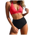 thumbnail image 1 of Yammkia 2 Piece Bikini Set Cutout Popular Swimsuit High Waisted Textured 2026 Summer Beach Swim Bathing Suits Mesh Swimsuit(Red,XXL), 1 of 6