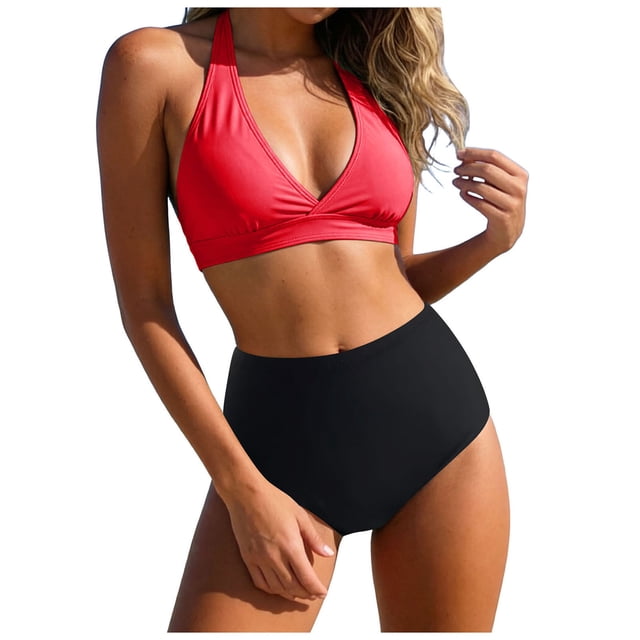 Yammkia 2 Piece Bikini Set Cutout Popular Swimsuit High Waisted Textured 2026 Summer Beach Swim Bathing Suits Mesh Swimsuit(Red,XXL)