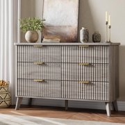 BeesClover 6 Drawers Dresser for Bedroom, 47.2" Wide Dressers with Curved Profile Design, Fluted Wood Drawers with Gold Handle, Modern Chest of Dressers with Thickened Design for Living Room