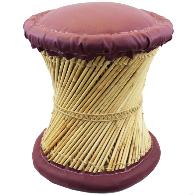 Natural Geo Tabouret d'Appoint en Moray - Similicuir Bordeaux