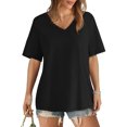 thumbnail image 2 of AherBiu Womens Summer Tops Basic V Neck Loose Casual Short Sleeve Solid Color Comfy Daily Tshirts, 2 of 6