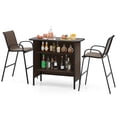 thumbnail image 2 of Gymax Set Of 3 Outdoor Bar Set Bar Height Table & Armchairs w/ Footrest 2-Tier Shelf Brown, 2 of 6