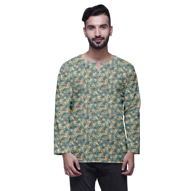 Atasi Indian Traditional Kurta For Men Keyhole Neck Short KurtaShirtFor Boys