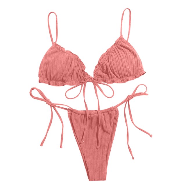 Womens Swimsuits Three-Point Bikini Skinny Hot Spring with Small Breasts Pink Bathing Suit for Women XS