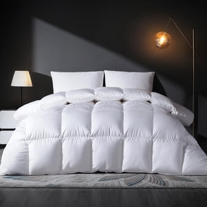 DOWNSTORIA Feather Down Comforter Queen Size Duvet Insert, Light Weight True Baffle-Box Noiseless Bedding Comforters, Soft Hotel Collection Bed Comforter, Medium Warmth
