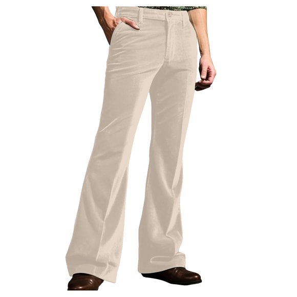 Male Gold Velvet Dress Pants - Flared Leg, Straight Fit, Pockets - Stylish Modern Trousers for Daily/Business Use