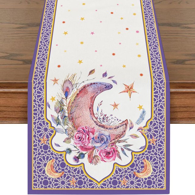 Ramadan Moon Star Print Seasonal Kitchen Dining Linen Table Runner Washable Family Dining Table Holiday Party Decor Supplies