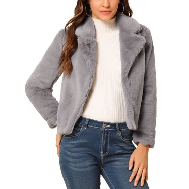 INSPIRE CHIC Veste Courte en Fourrure pour Femme, Col à Revers, Cardigan Boléro Duveteux, Tenue d'Hiver 2026, Manteau Court en Fausse Fourrure, TP Gris