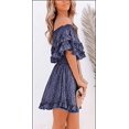 thumbnail image 2 of Women‘s Summer Off Shoulder Dress Pleated Flowy Neck Belt Printed Dress, 2 of 4