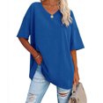 thumbnail image 2 of Plebaso T-Shirts Surdimensionnés pour Femmes à Col en V à Manches Mi-Longues T-Shirts Décontractés Unis Confort Hauts Amples pour Femmes, 2 of 6
