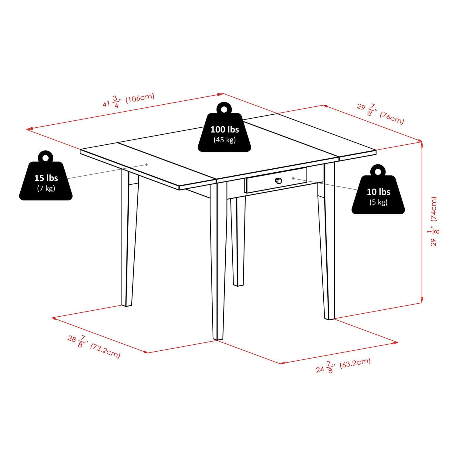 Table de salle à manger à abattants Hamilton avec 2 chaises à dossier en échelle