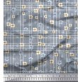thumbnail image 1 of Soimoi Blue Silk Fabric Check & Floral Printed Craft Fabric by The Yard 42 Inch Wide, 1 of 3